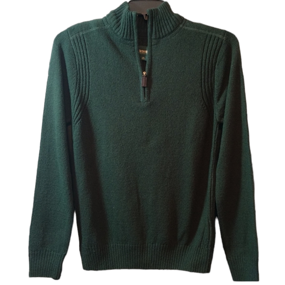 Men's New Hunter Green Outdoor Life Sweater with Partial Zipper sz Small